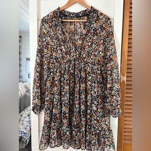 Zara Flowy Floral Long Sleeve Midi Dress